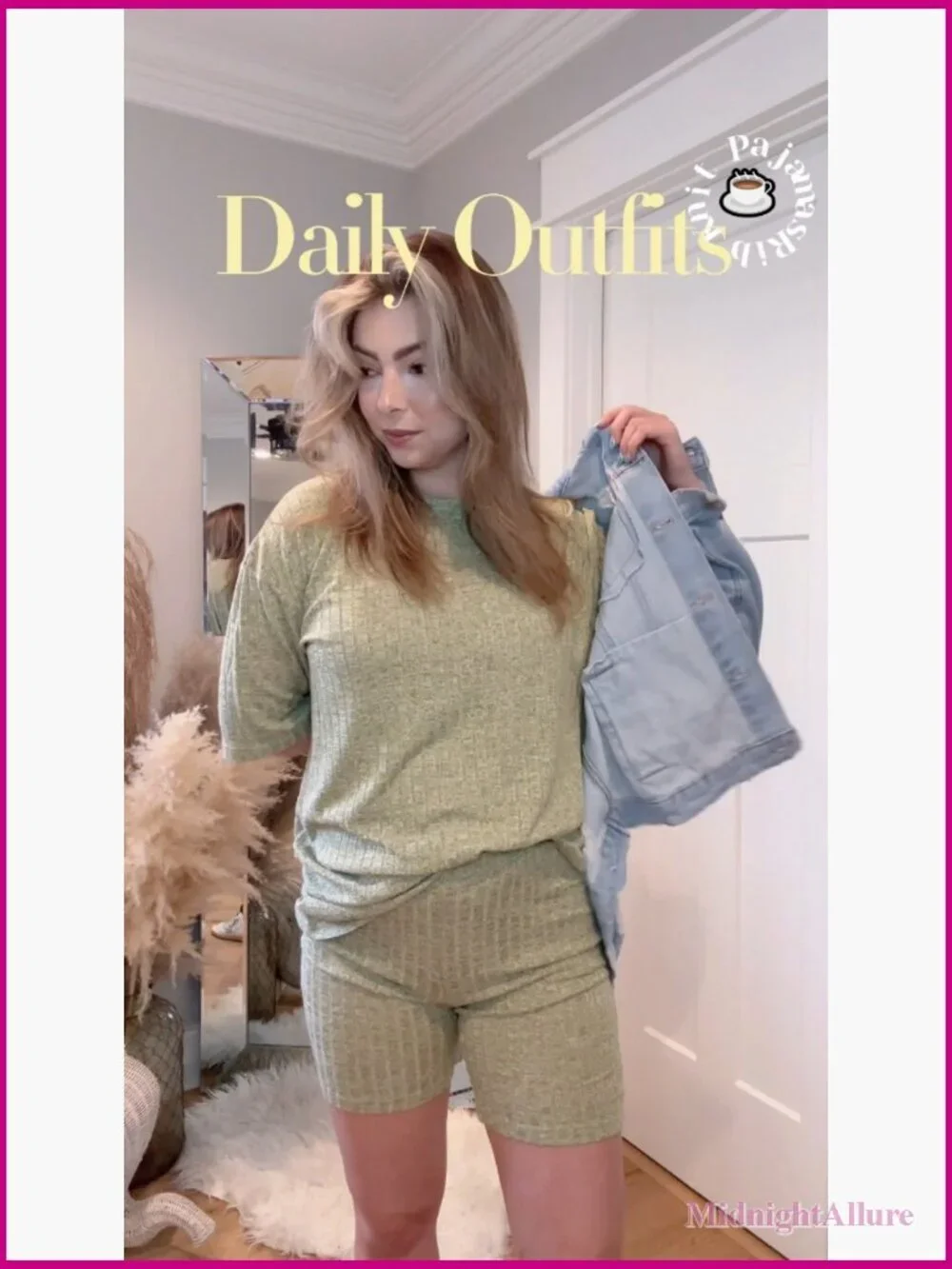 2 Piece Ribbed Knit Lounge Set - Tshirt & Biker Shorts Pajama Set